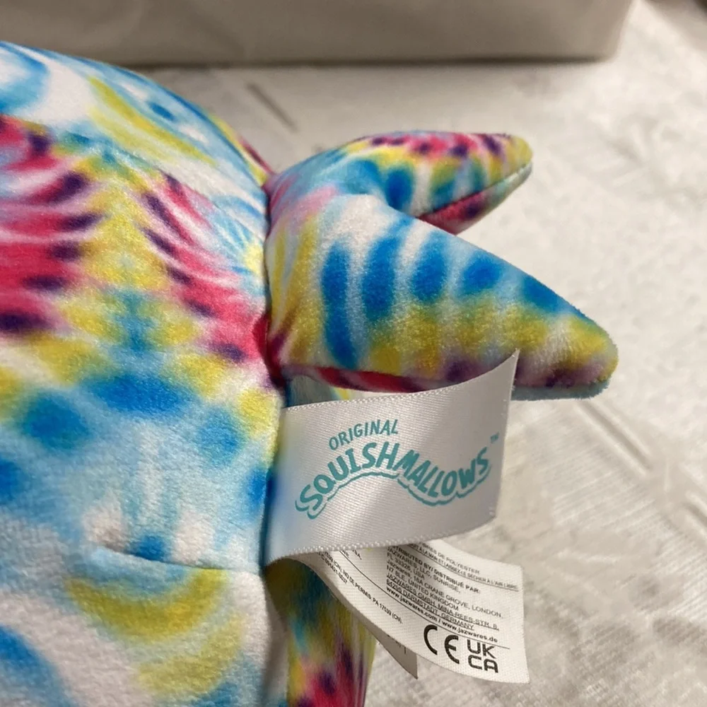 SQUISHMALLOWS Milaina Tie Dye Rainbow Colored Love Plush Narwhal Whale 10” Tall